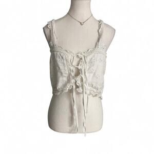 Abercrombie & Fitch Lace Up Lace Trim Tank Top Size Large Casual Going Out Top